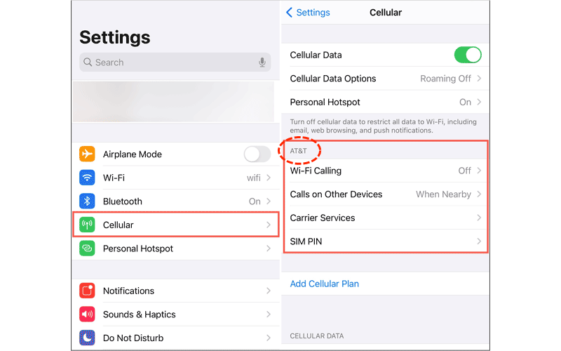 find the carrier on cellular settings