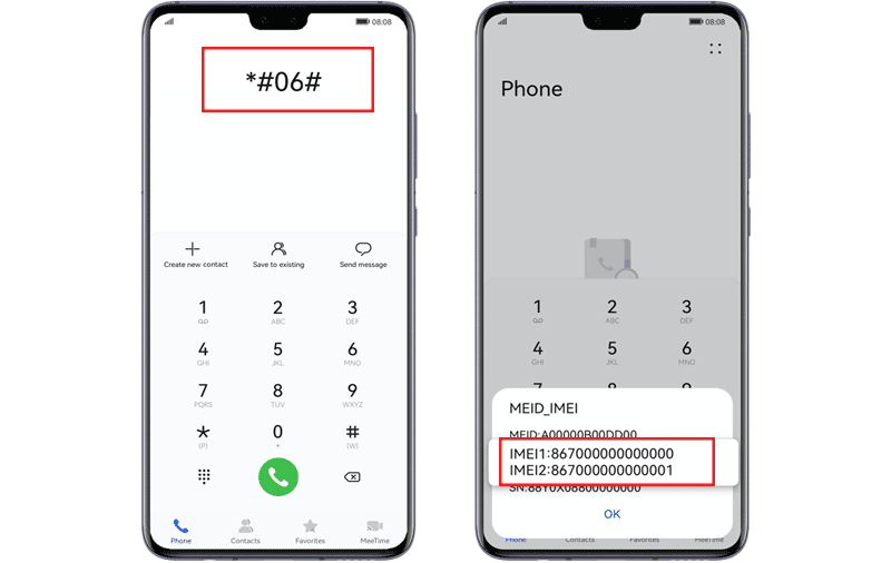 type specific number to get imei number