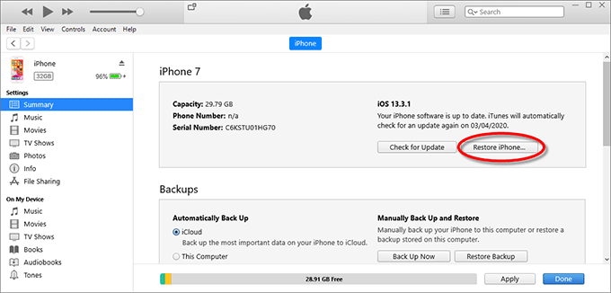 restore iphone