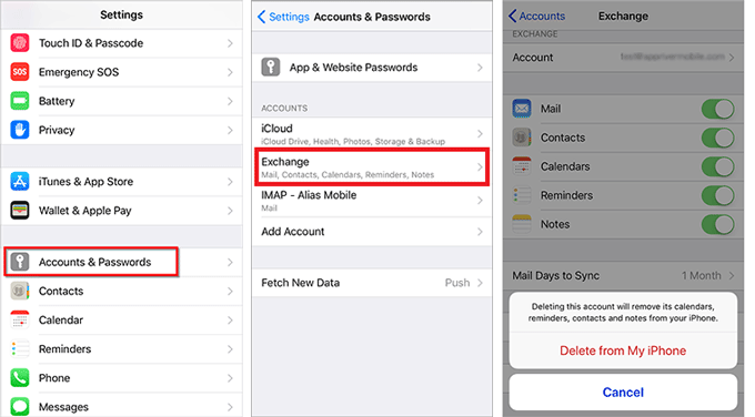 delete exchange email account