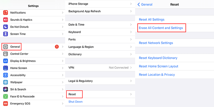 erase all content and settings