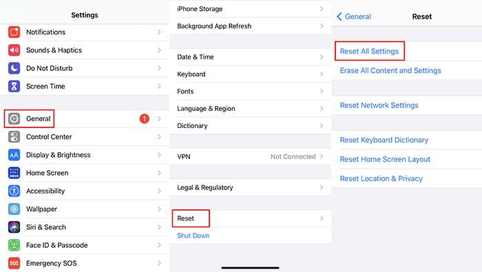 reset all settings