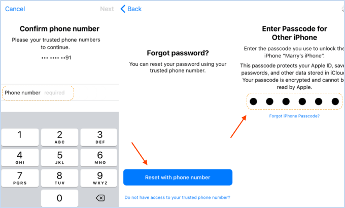 Reset with phone number