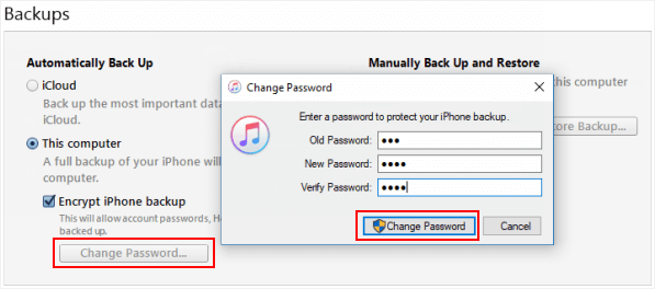 Reset iPhone backup password