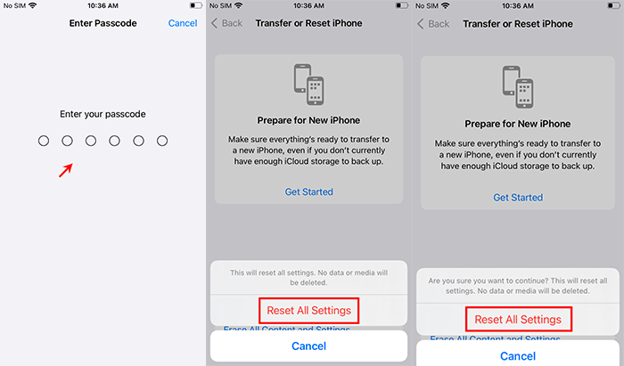 tap Reset All Settings again