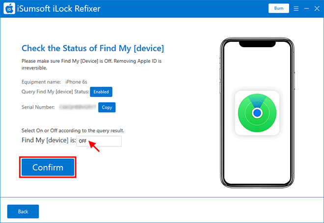 select OFF and click Confirm