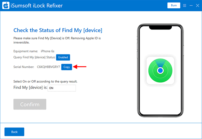 click Copy to copy serial number