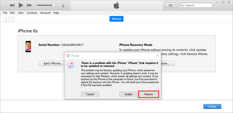 click Restore