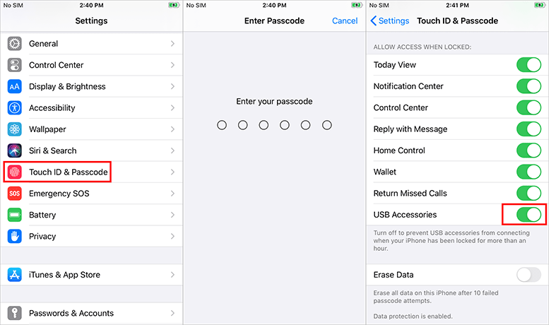 disable Unlock iPhone to use accessories