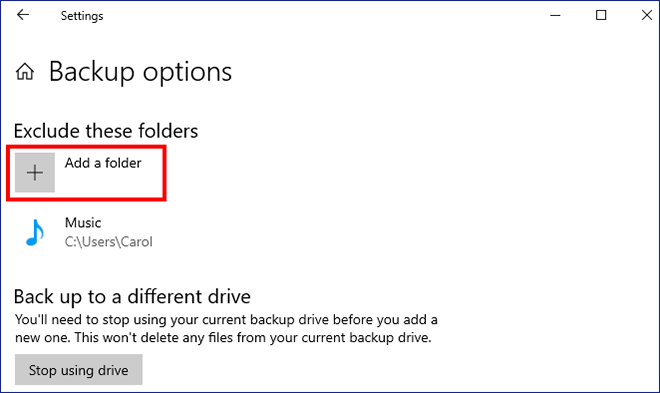exclude folders from File History