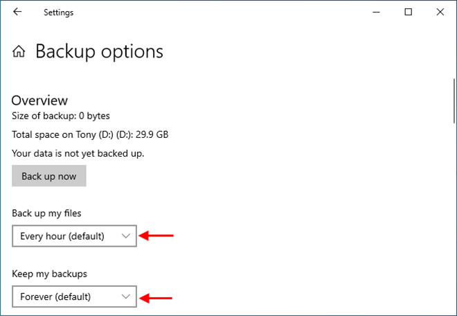 choose how often to back up files