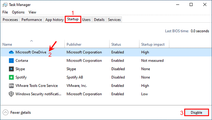 disable OneDrive on startup via Task Manager