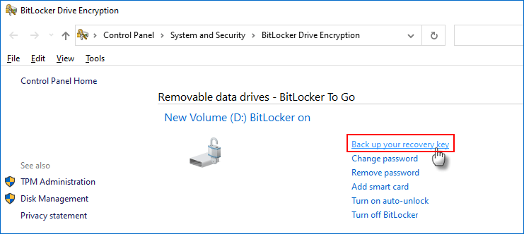 click Back up your recovery key