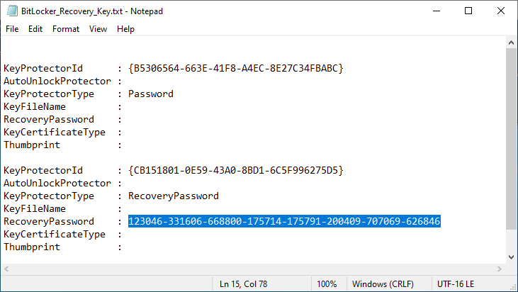 recovery key file from powershell