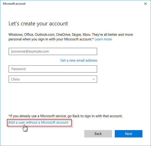 add user without Microsoft account