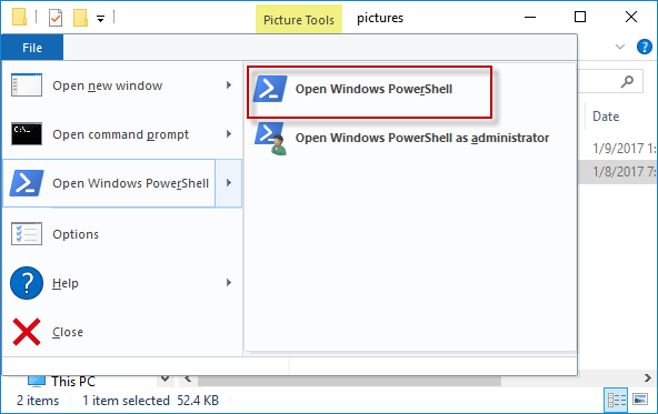 Select Open Windows PowerShell