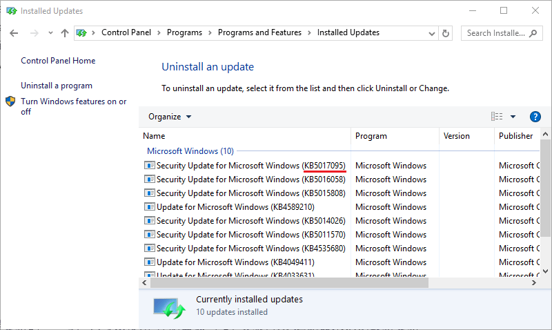 installed updates