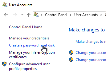 Create a password reset disk link