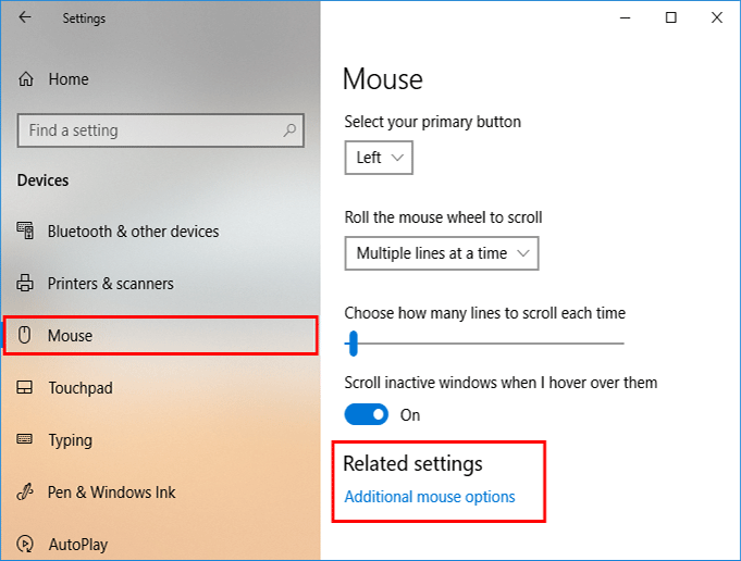 additional mouse options