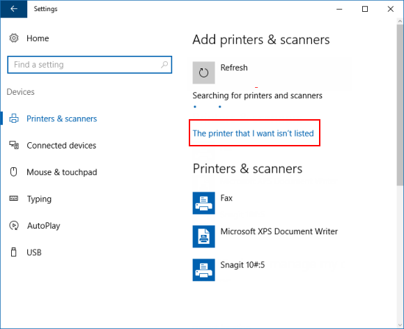 Printer is not listed