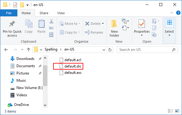 Open default.dic file