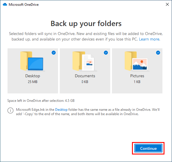 select folders to back up