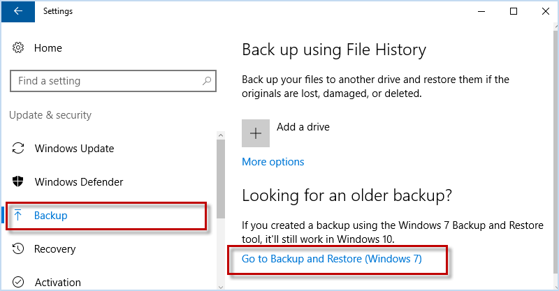 Click Back up and Restore (Windows 7)