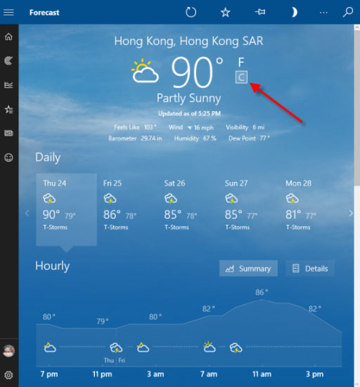 change the temperature to show Celsius