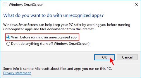 Warn before running an unrecognized app