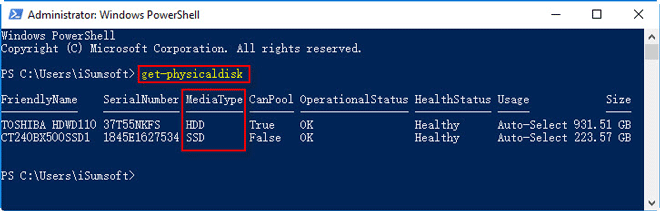 check hard drive in powershell
