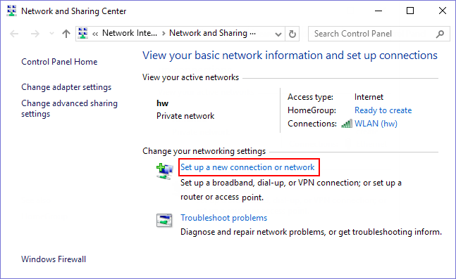 Set up a new connection or network