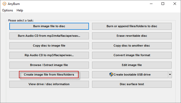  choose Create image file from files/folders option