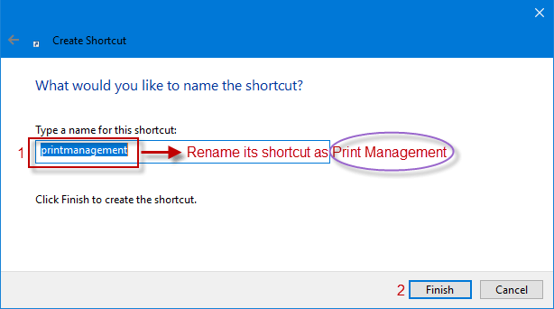 click finish to create a shortcut