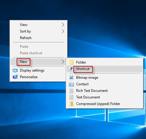 select new and shortcut