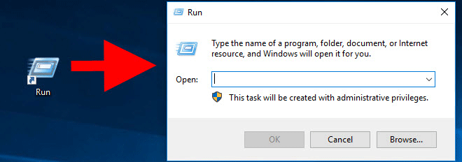 create shortcut for Run command