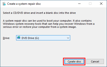 click Create disc