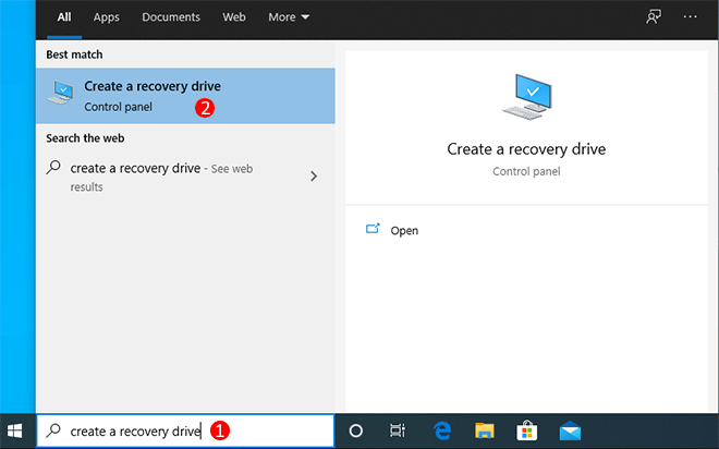 search Create a recovery drive