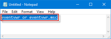 input eventvwr or eventvwr.msc