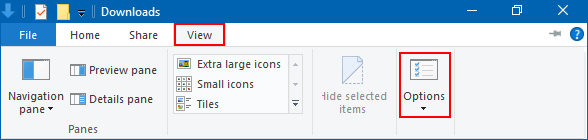 Open folder options