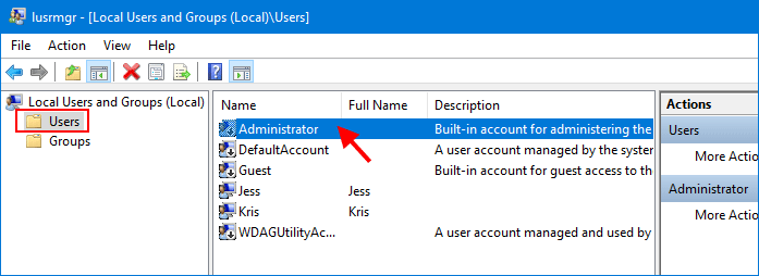 double click built-in administrator