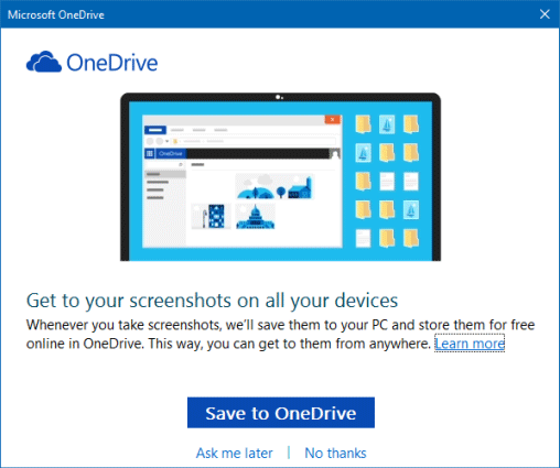 Save screenshot to OneDrive
