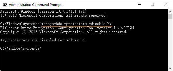 Suspend BitLocker protection using CMD