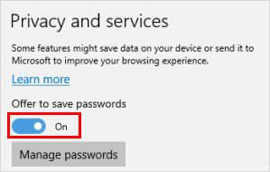 Turn on Offer to save password