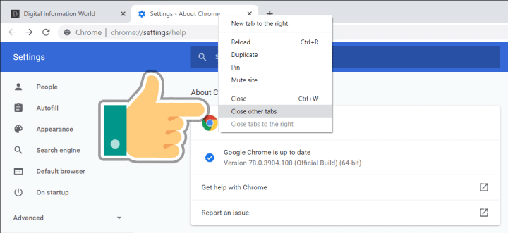 Close other tabs in Chrome