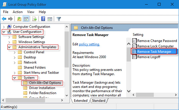 Double click Remove Task Manager