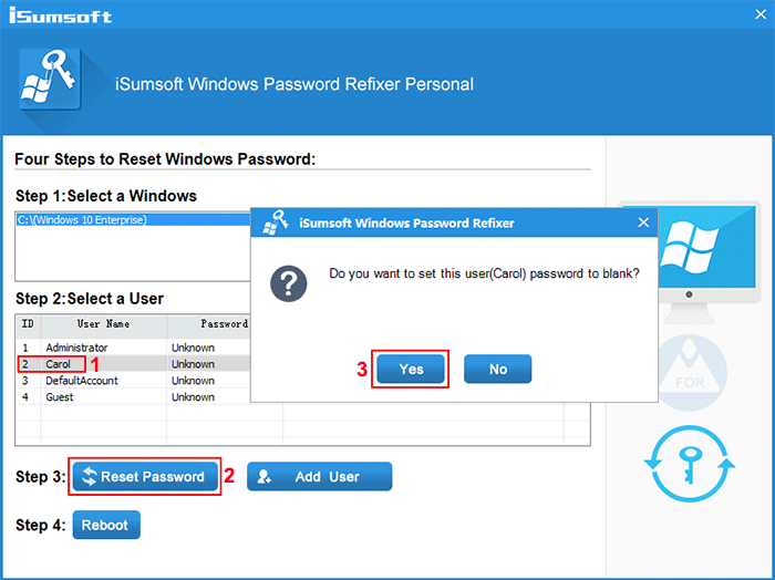 select user and click Reset Password