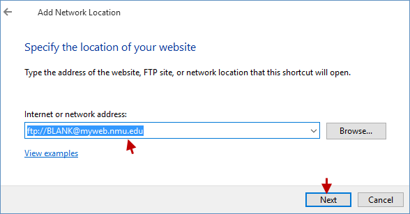 write your network location