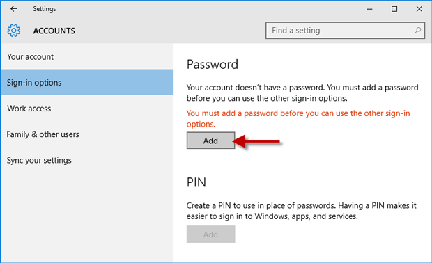 Password options