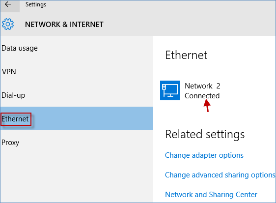 hit ethernet and network name