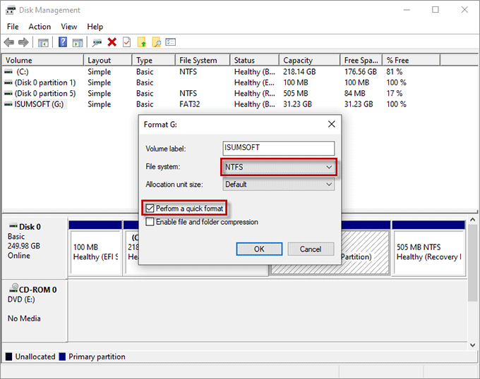 convert to NTFS in Disk Management